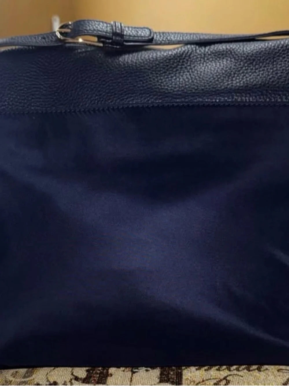 Tory Burch Navy Pebbled Leather Flap Baby Messenger Bag